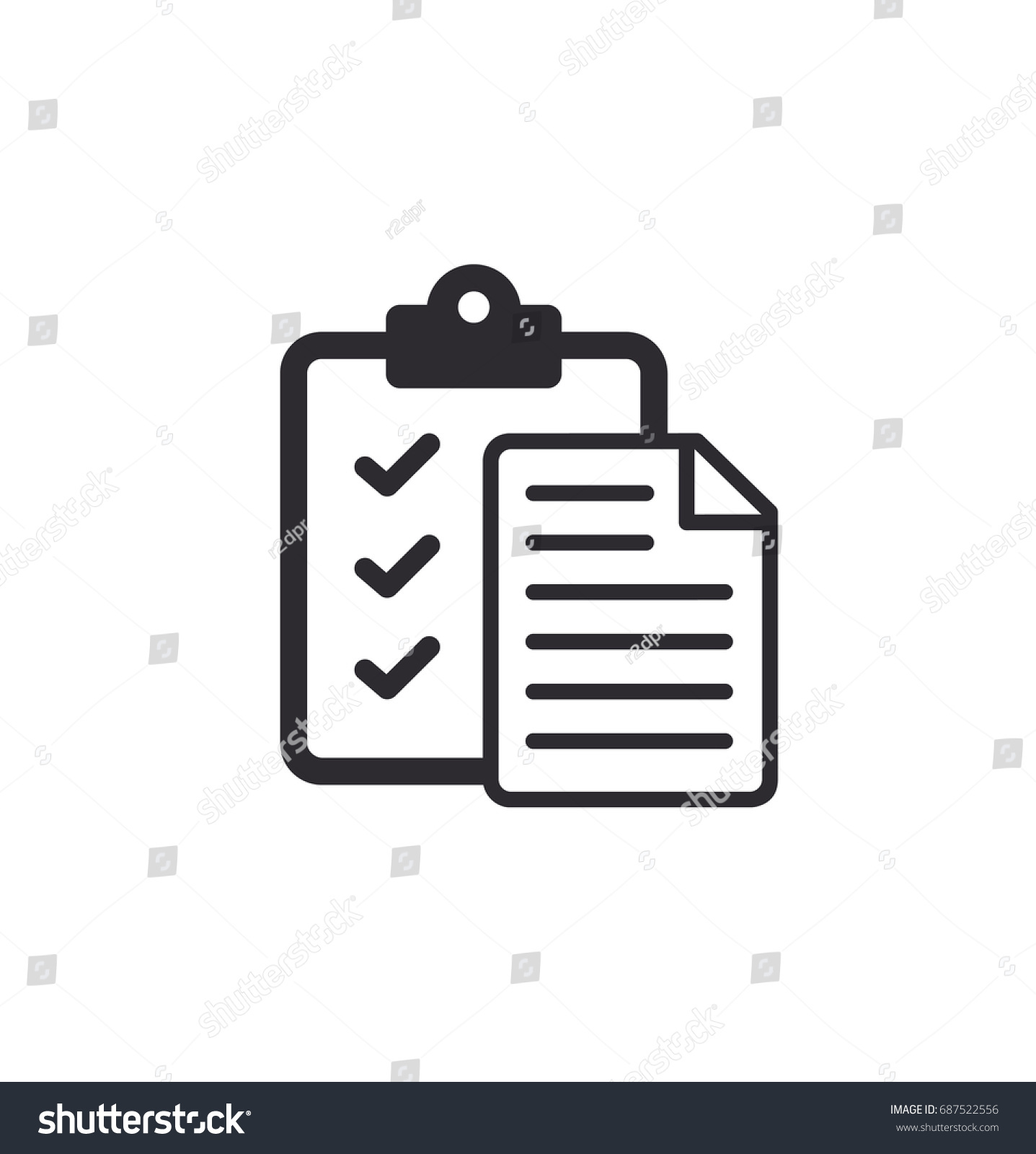 Tasks. Clipboard icon. Task done. Signed approved document icon. Project completed. Check Mark sign. Worksheet sign. Office documents. Survey. Extra options. Application form. Fill in the form. Report #687522556