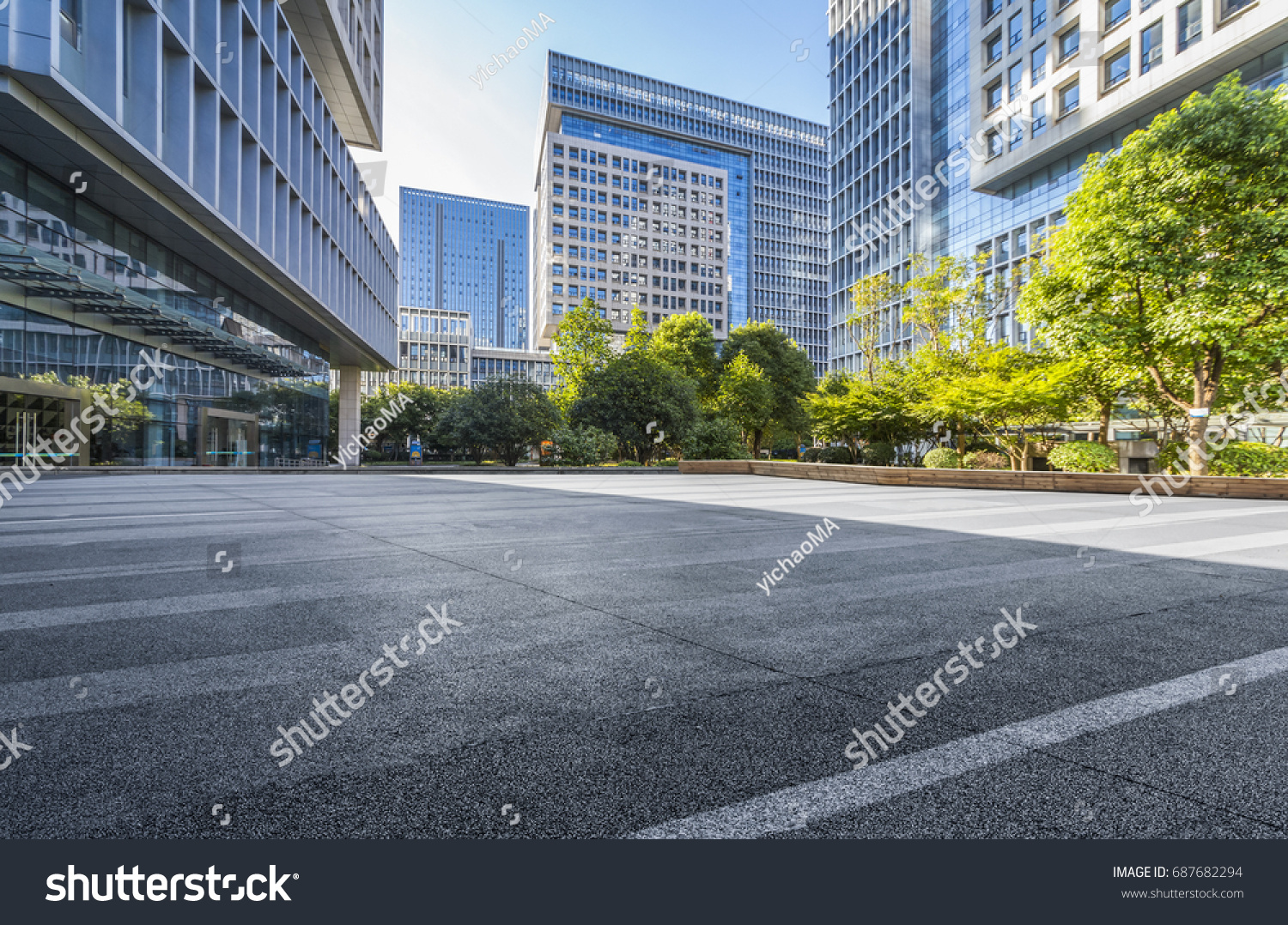 Empty floor with modern business office building 
 #687682294
