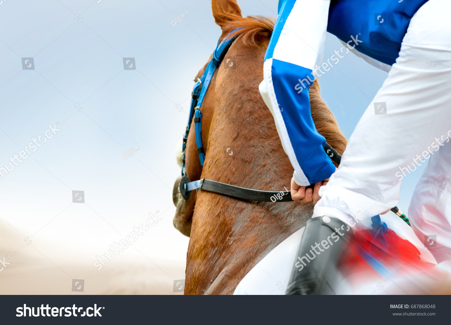 jockey on a racehorse closeup #687868048