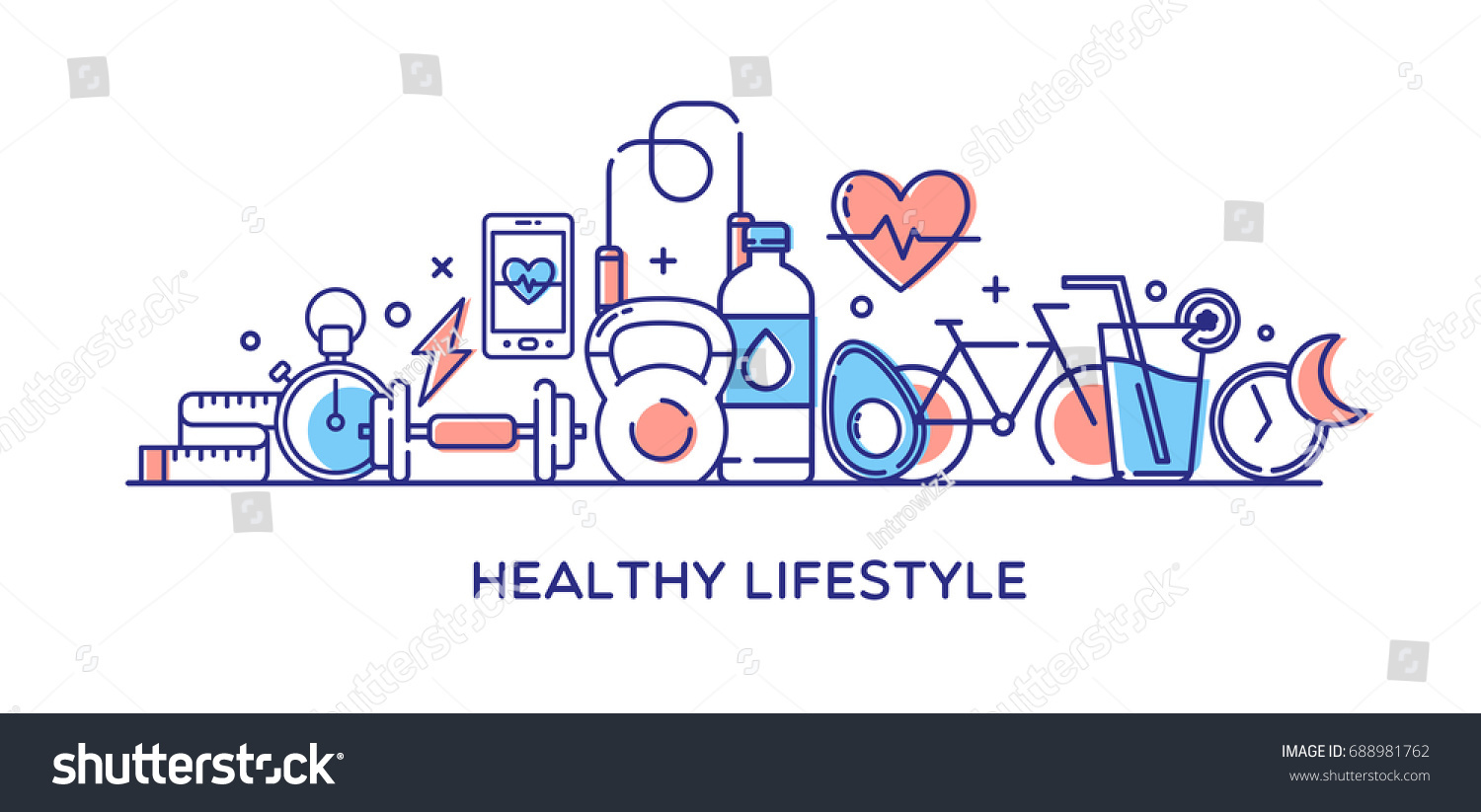 Healthy Lifestyle Vector Illustration, Dieting, Fitness & Nutrition.
 #688981762