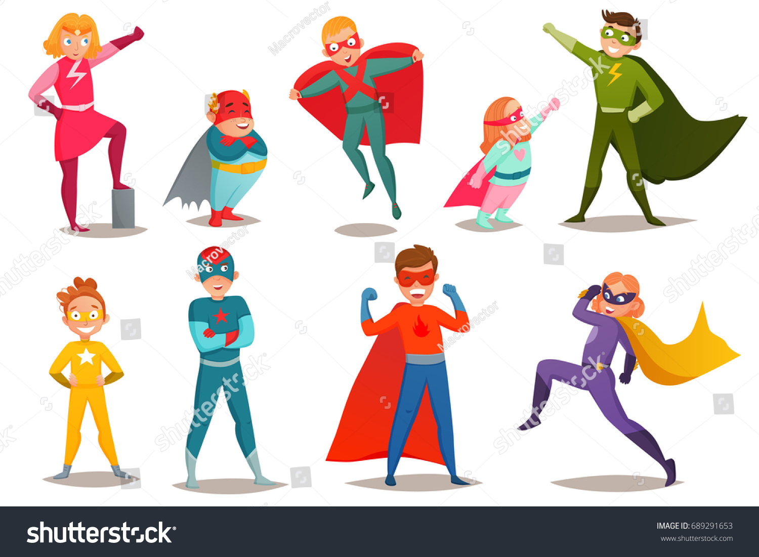 Retro set of kids superheroes boys and girls in - Royalty Free Stock ...