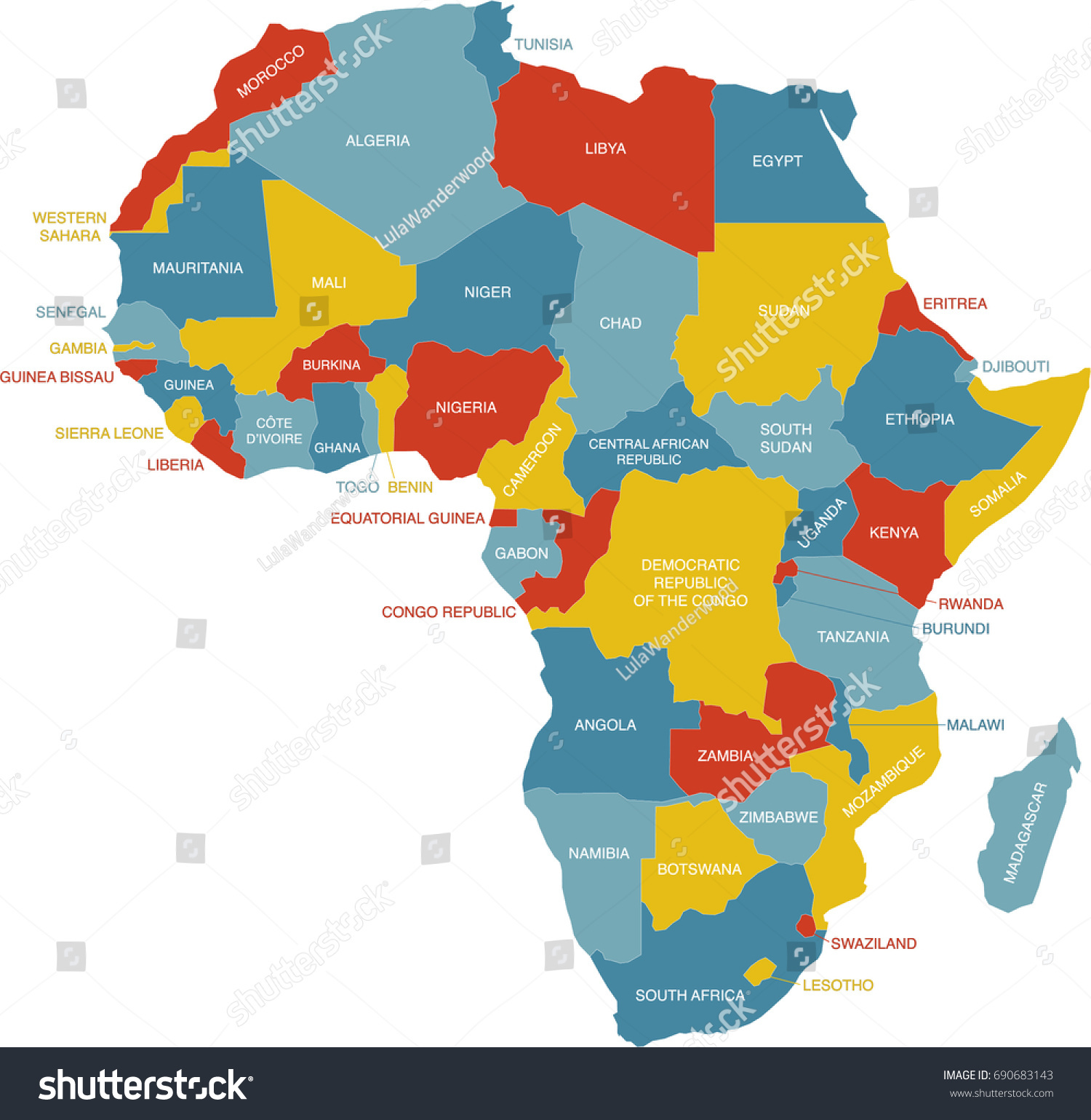 Labeled Map Of Africa Royalty Free Stock Vector 690683143 