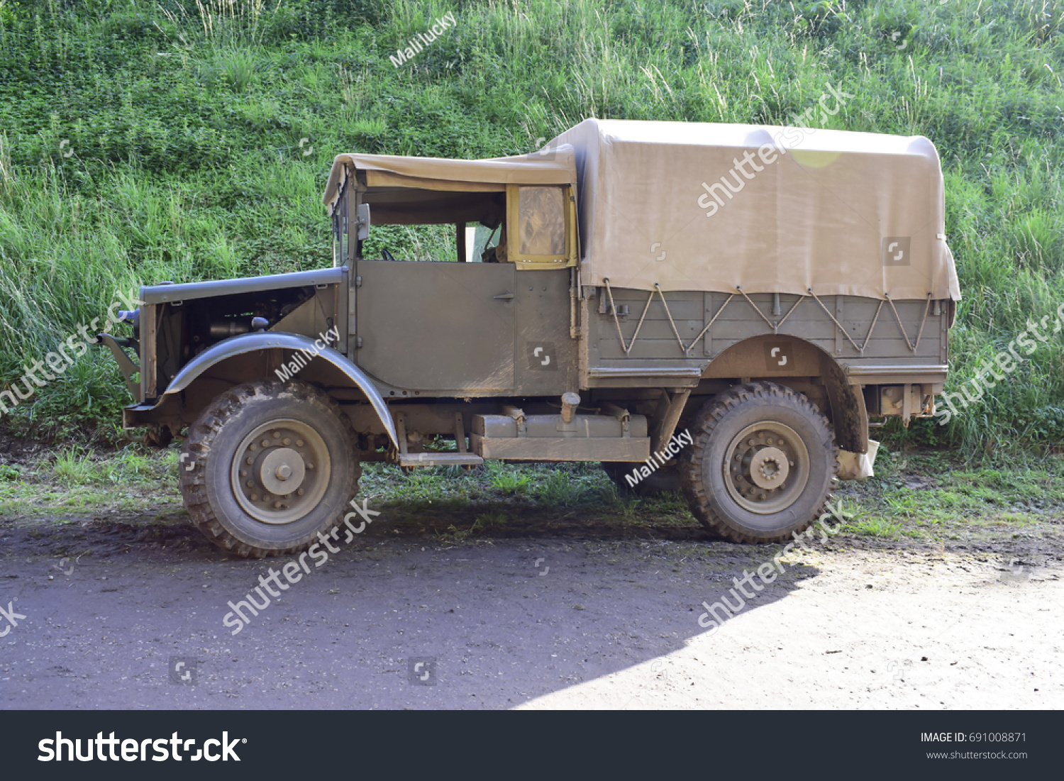 Old military car, old army transport car. #691008871