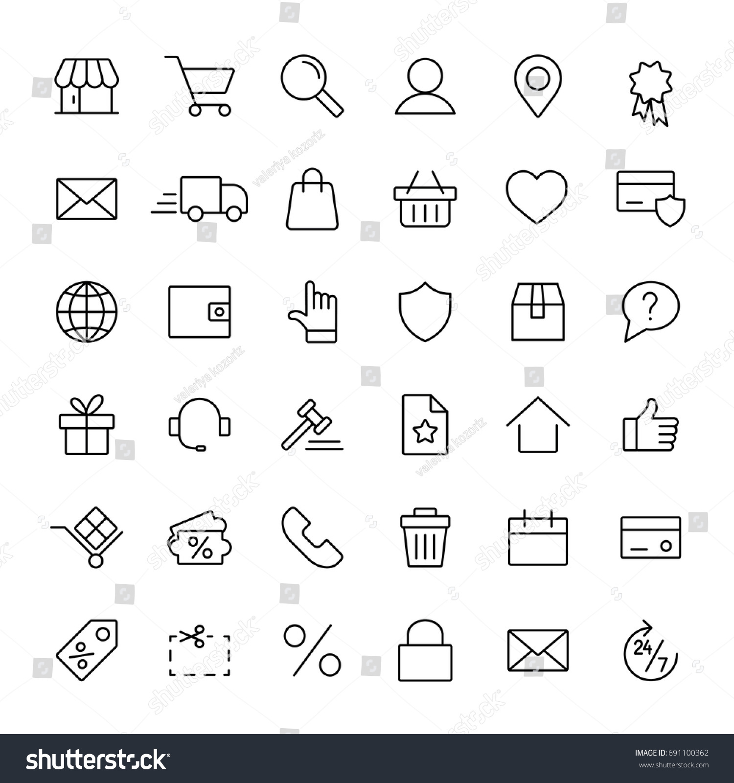 e-commerce online shopping line black 36 icons set #691100362