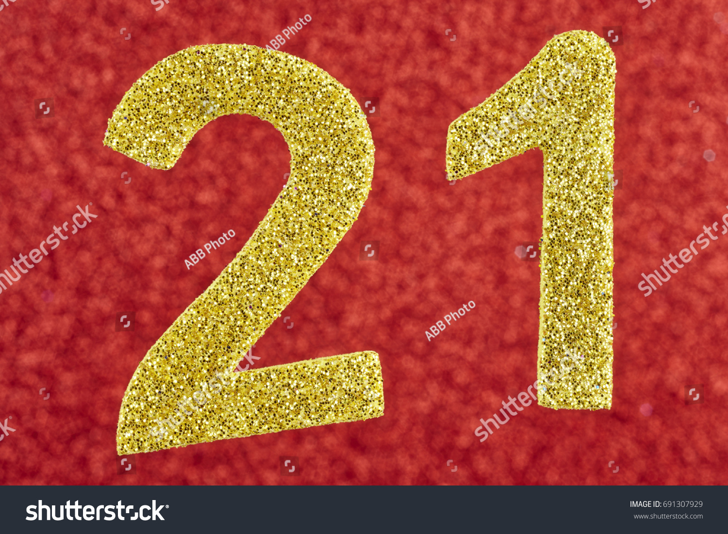 Number twenty-one golden over a red background. Anniversary. Horizontal #691307929
