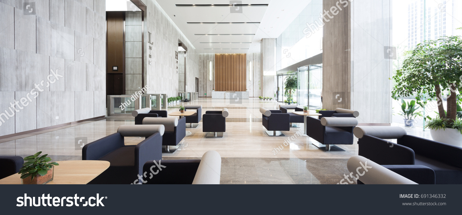 interior of modern entrance hall in modern office building #691346332