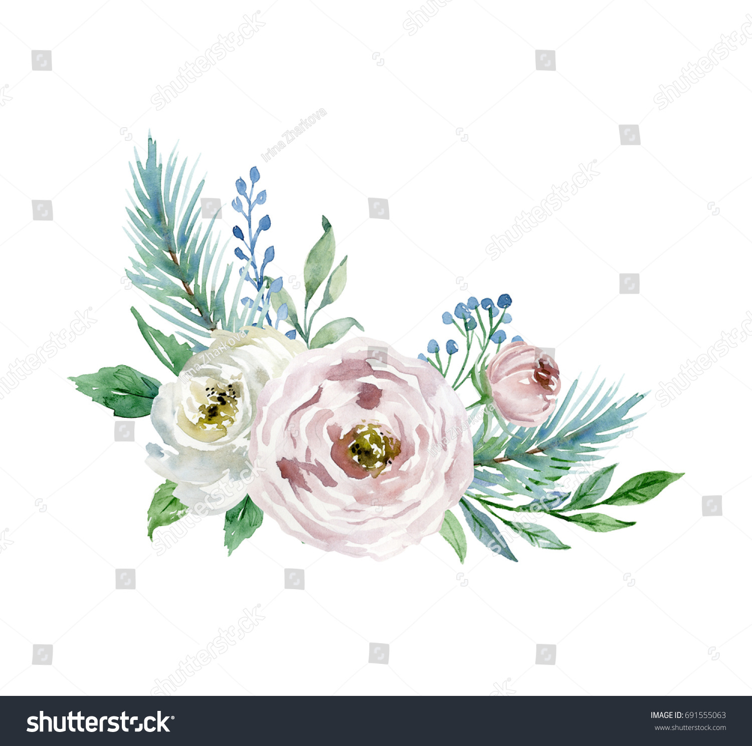 Painted watercolor composition of flowers. Element for design. Greeting card. Valentine's Day, Mother's Day, Wedding, Birthday #691555063