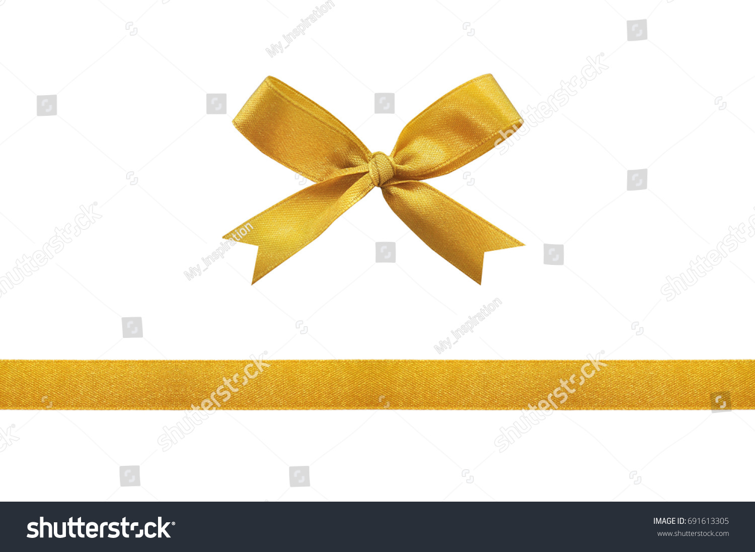 Gold ribbon bow on a white background. #691613305