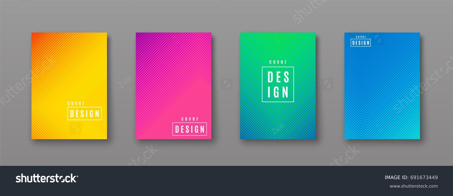 Vector illustration of bright color abstract pattern background with line gradient texture for minimal dynamic cover design. Blue, pink, yellow, green placard poster template #691673449