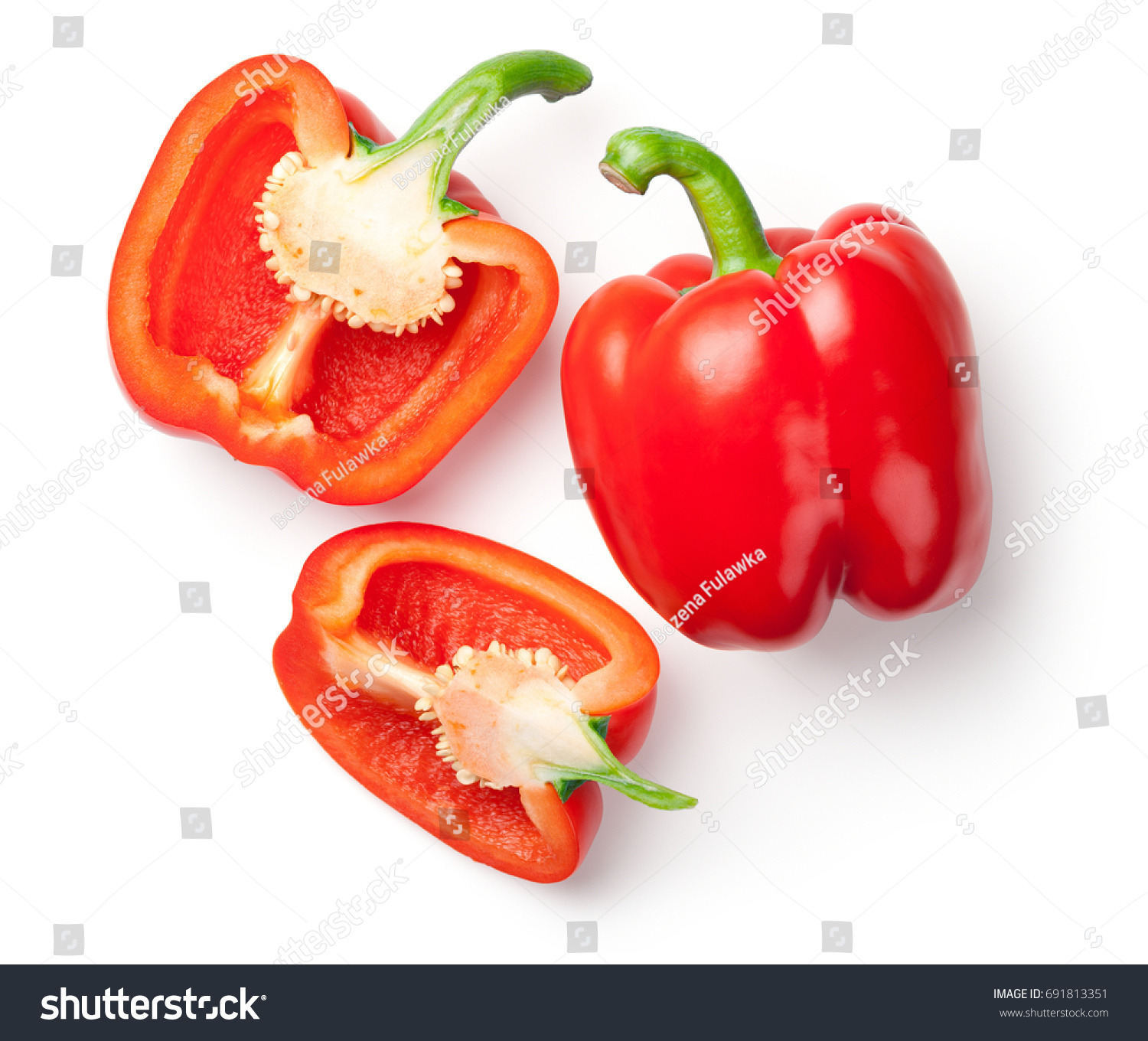 Red peppers isolated on white background. Top view #691813351