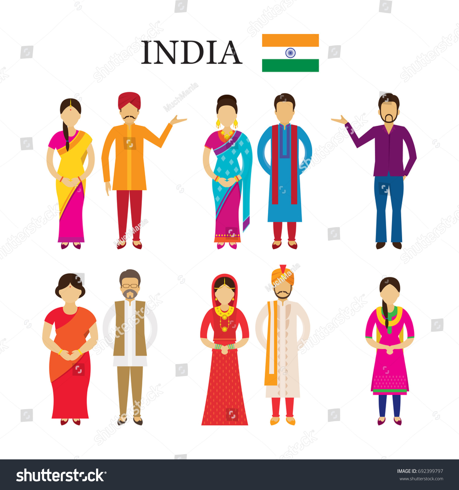 India People in Traditional Clothing, Men and - Royalty Free Stock ...