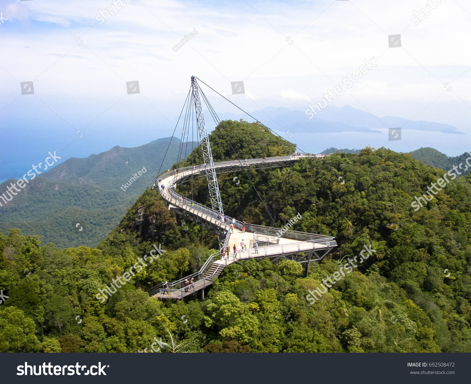 Sky bridge atop the rainforest of Langkawi Island, Malaysia. #692508472