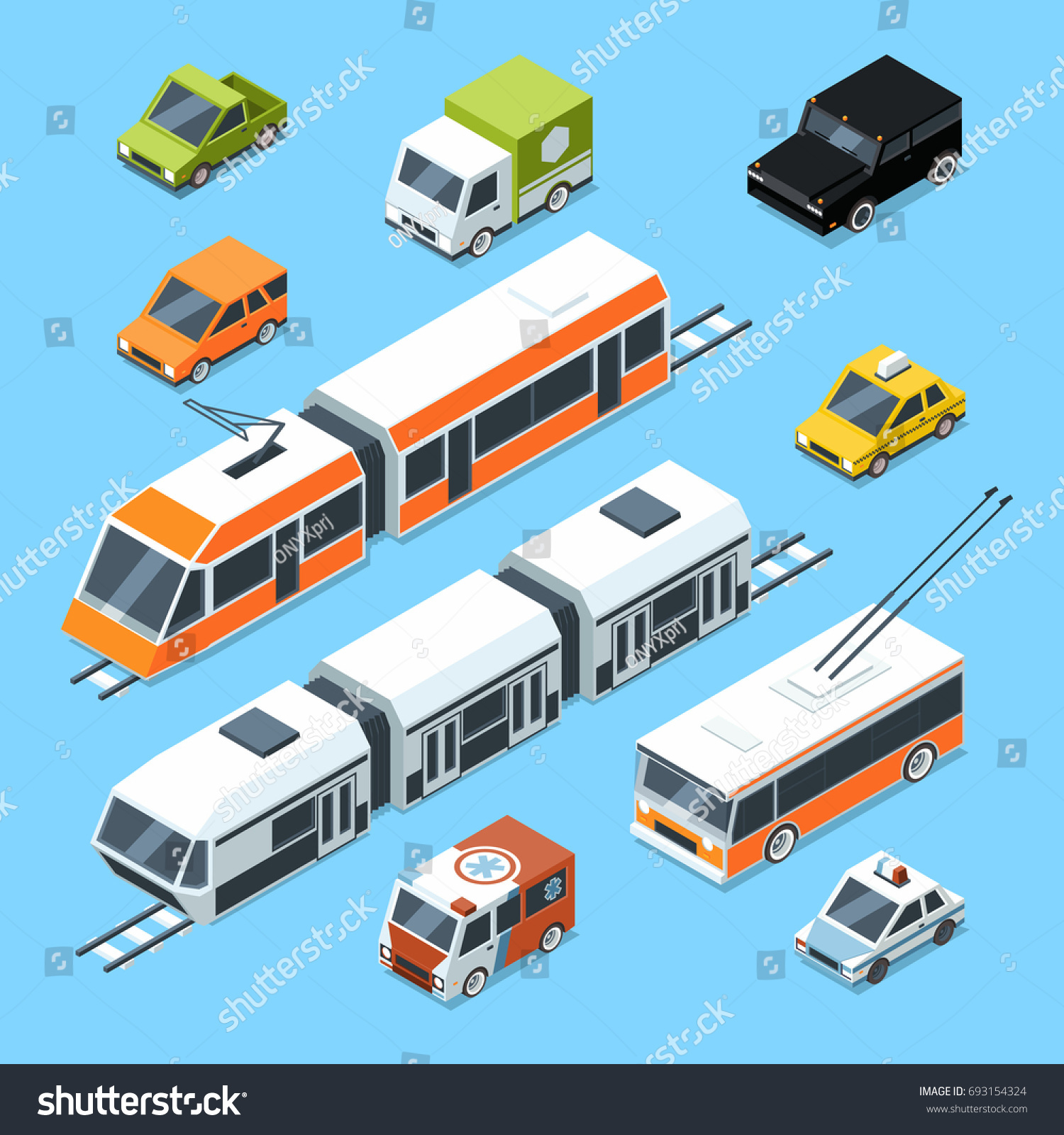 Isometric municipal transport set. illustration - Royalty Free Stock ...