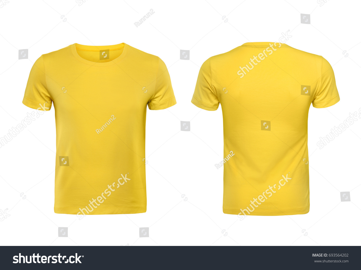 Yellow T-shirts front and back used as design template. #693564202