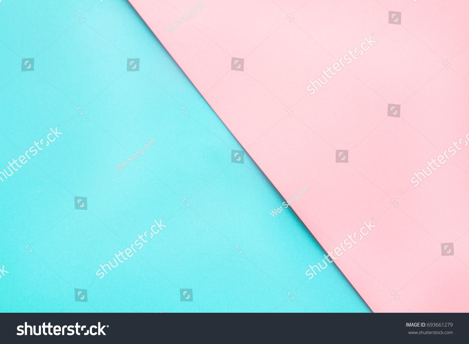 Blue and pink pastel color paper geometric flat lay background #693661279