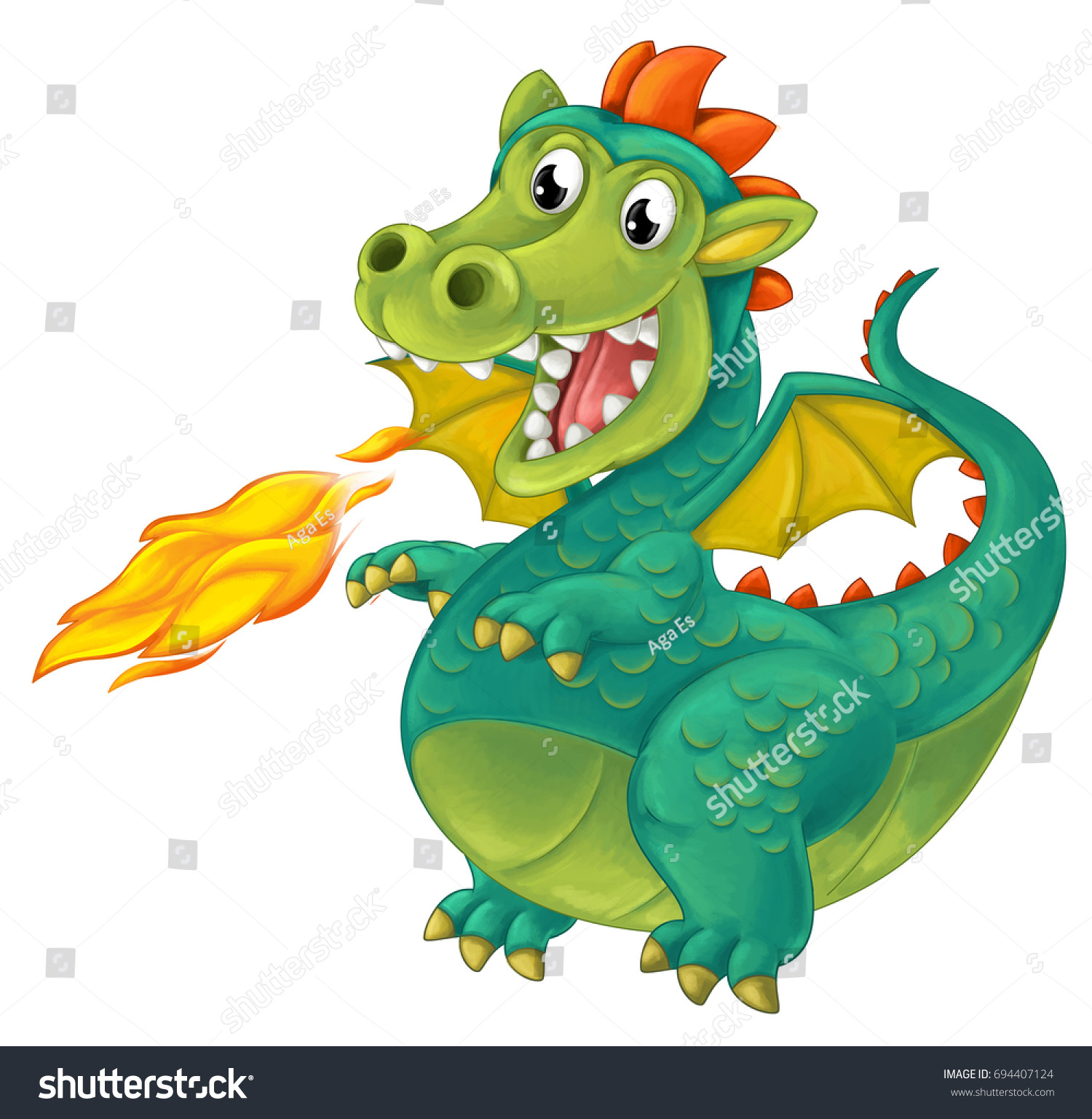 cartoon funny looking dragon bursting with fire - Royalty Free Stock ...