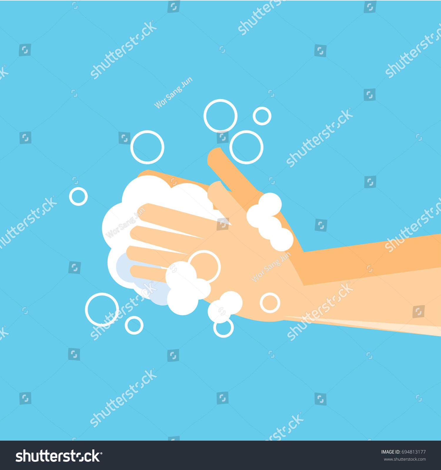 Washing hand with soap -vector #694813177