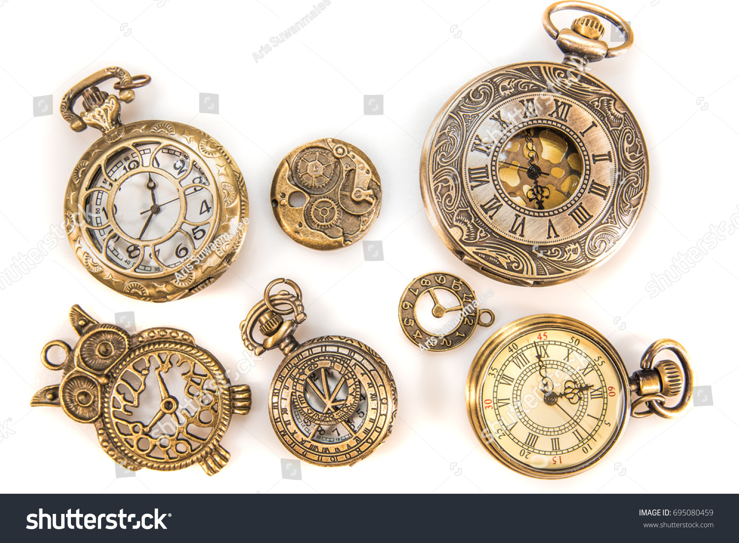 Vintage Watch Collection Isolated On White Background #695080459