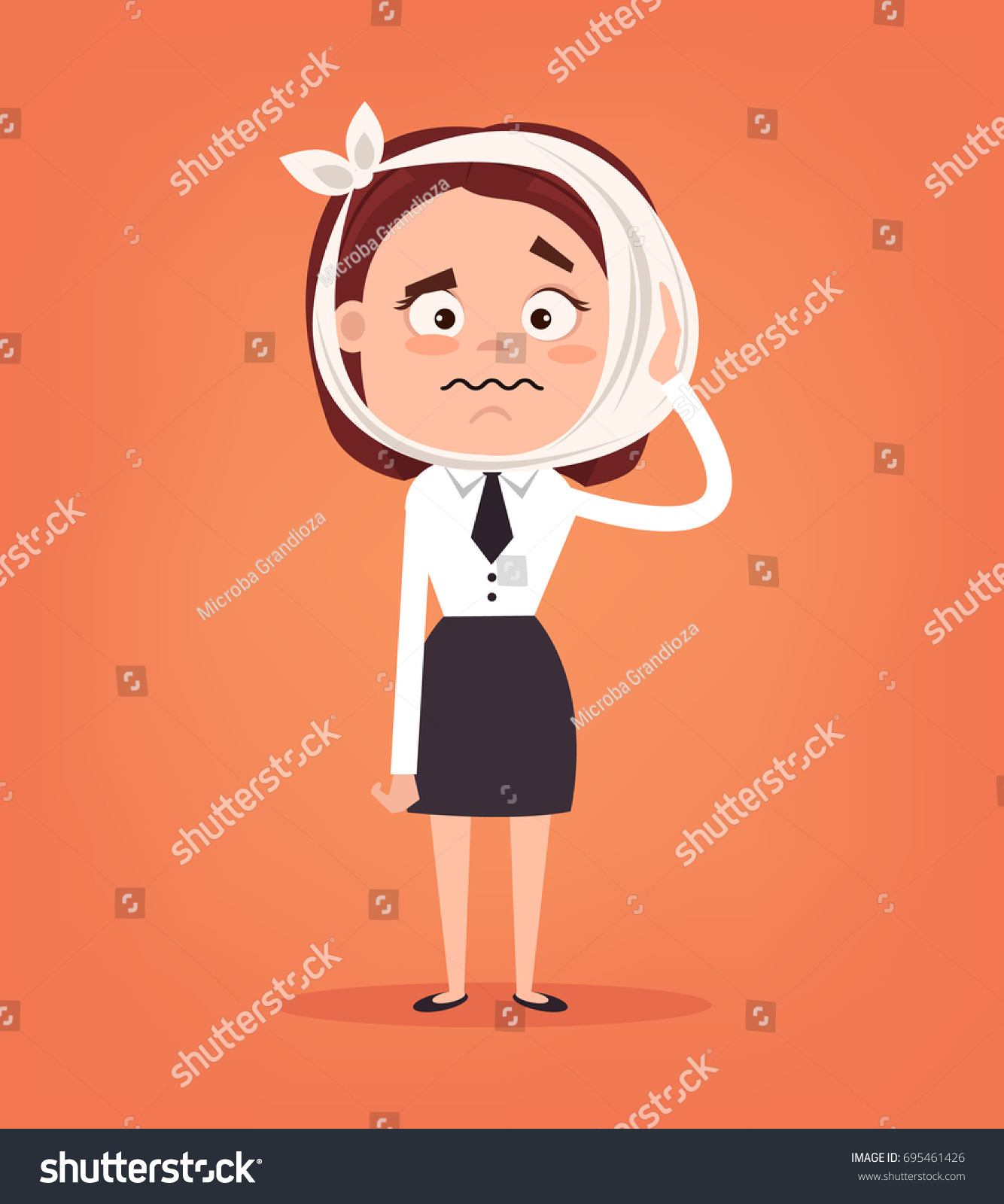 Sad crying office worker woman character have toothache. Vector flat cartoon illustration #695461426