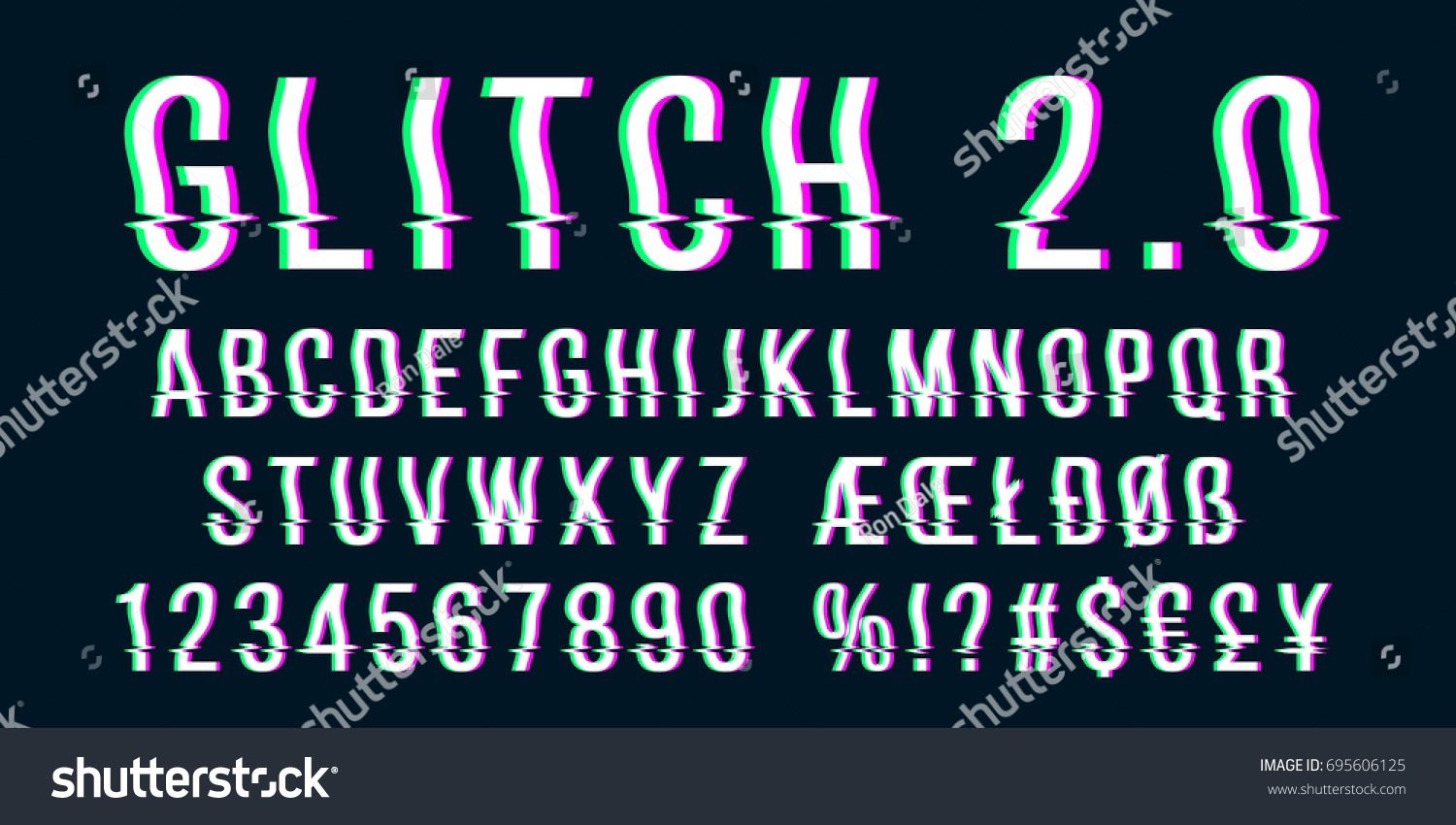 Glitch distorted font letter set with broken - Royalty Free Stock ...