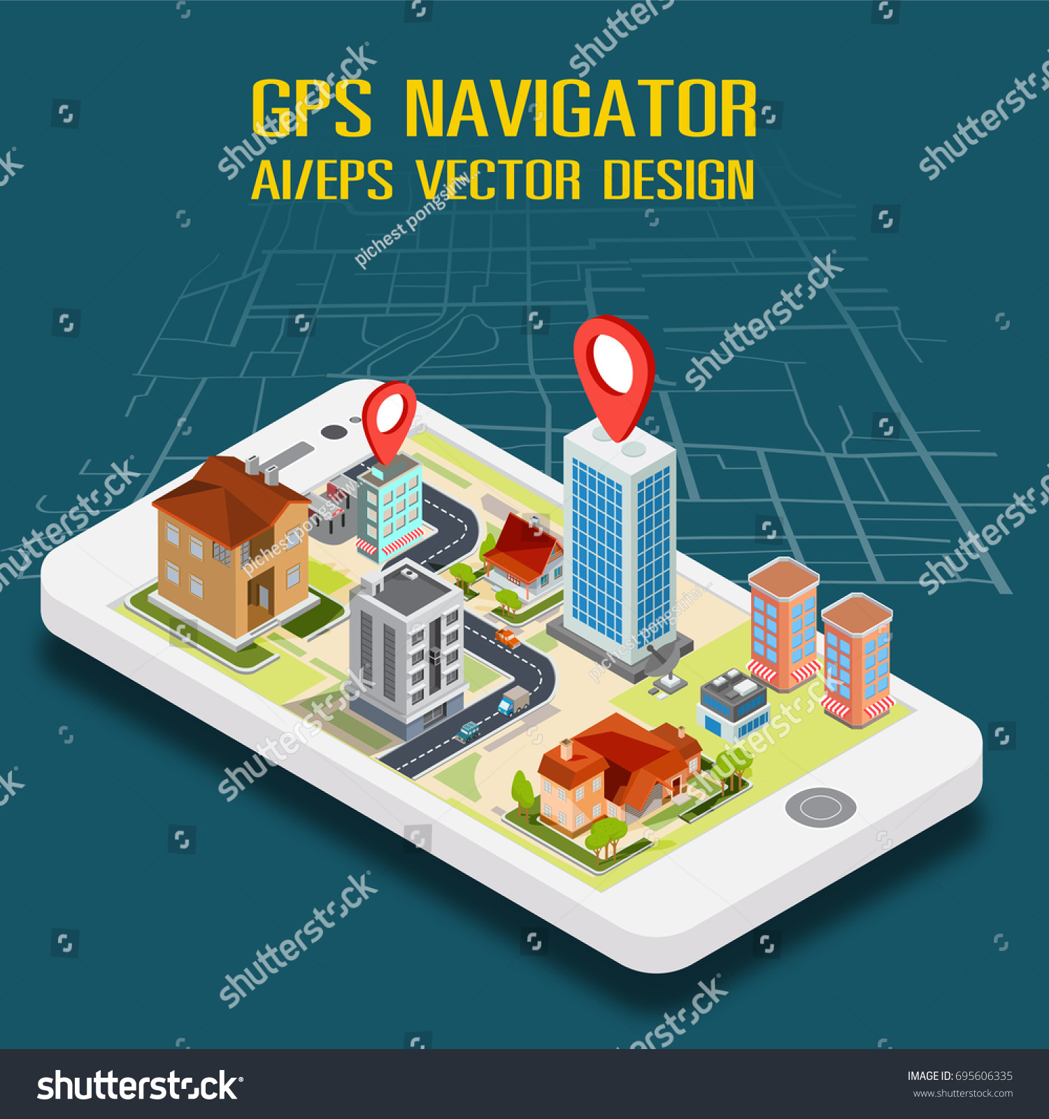 Flat 3d Isometric Mobile Gps Navigation Maps Royalty Free Stock Vector 695606335 3278