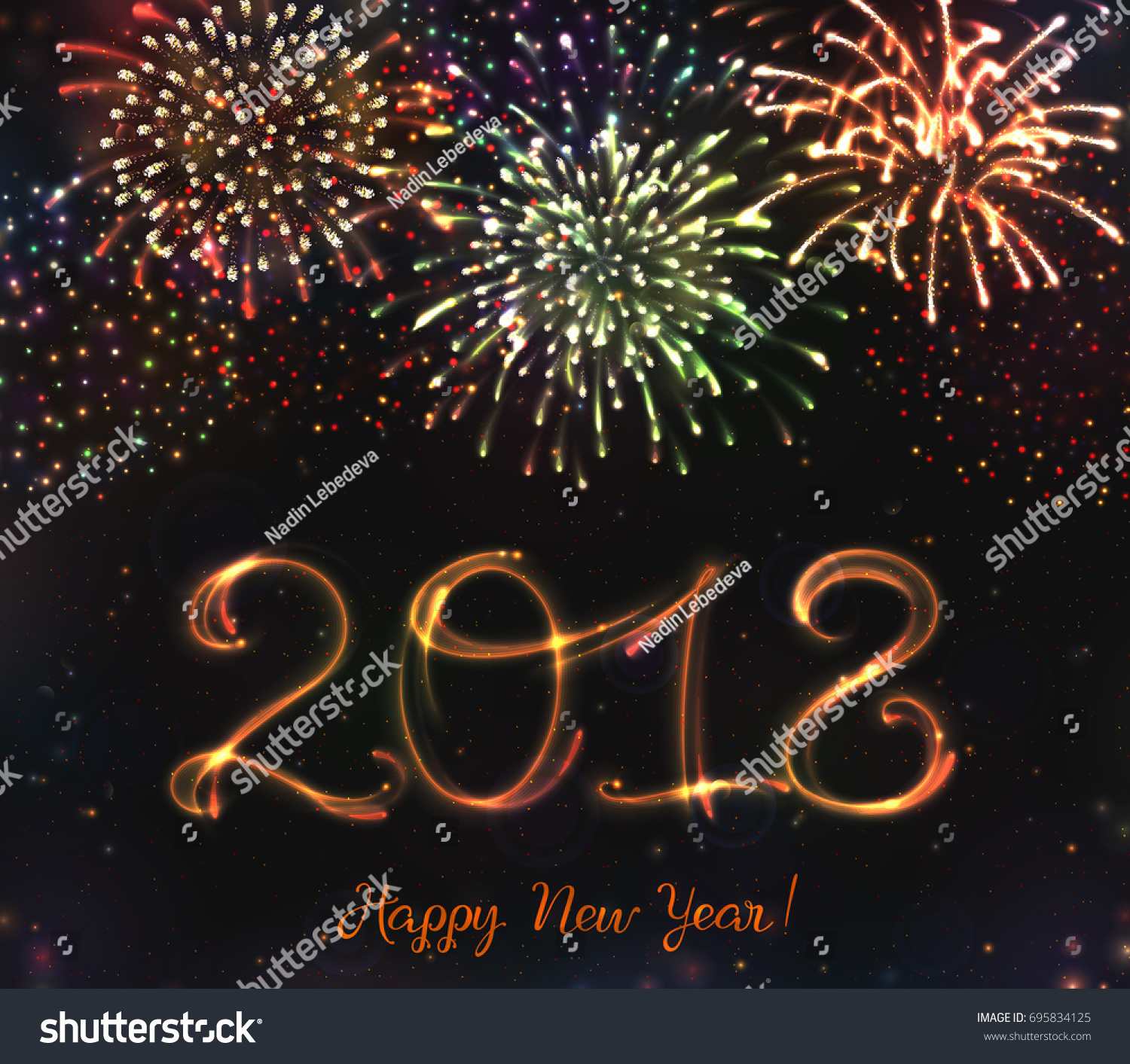 VECTOR eps 10. Glowing collection. 2018 New Year design! Shining Firework light effects isolated and grouped Gold violet white golden fireworks for new year party celebration poster or banner of 2018 #695834125