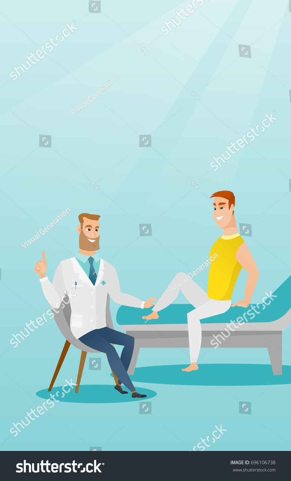 Caucasian Gym Doctor Checking Ankle Of A Patient Royalty Free Stock Vector 696106738 