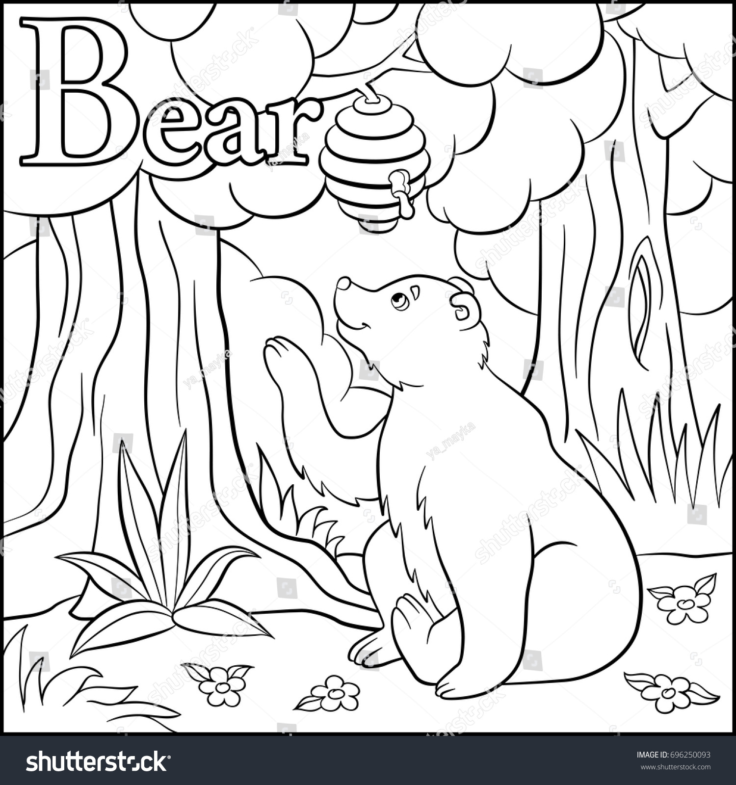 Coloring page. Cartoon animals alphabet. B is - Royalty Free Stock