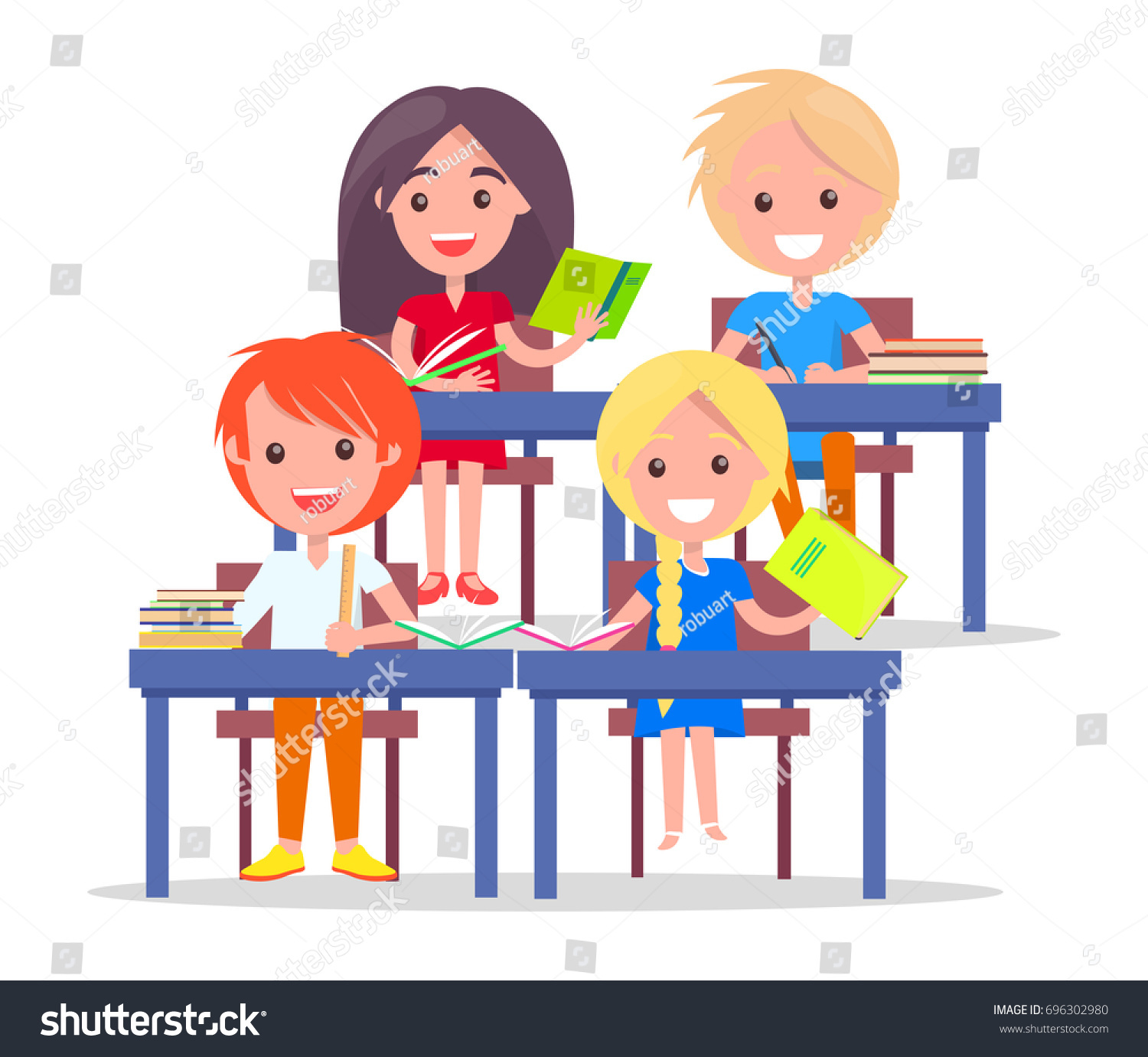 Happy schoolchildren in classroom isolated on - Royalty Free Stock ...