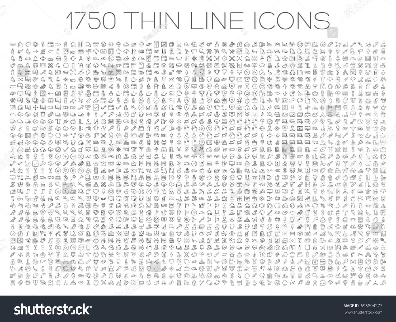 Exclusive icon set. 1750 thin line signs of food, medical, business, travel. Collection of high quality symbols for web design, mobile app, infographic. Pack of minimalistic logo on white background.  #696894277