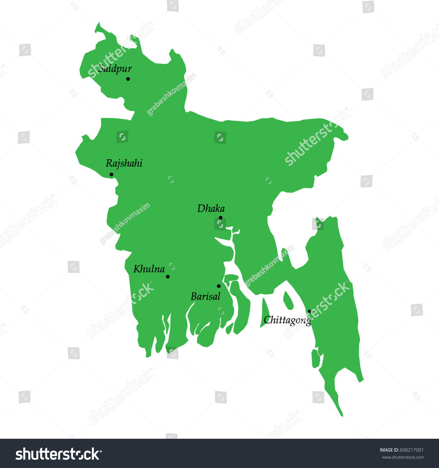 map of Bangladesh with main cities - Royalty Free Stock Vector ...