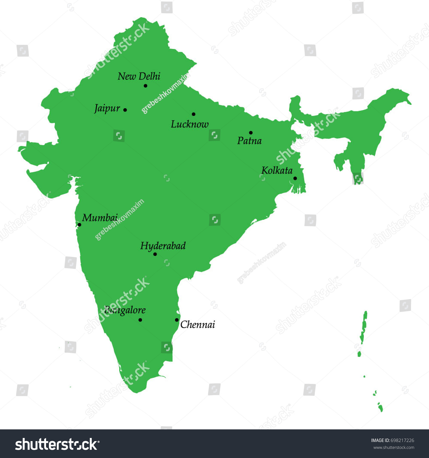 map of India with main cities - Royalty Free Stock Vector 698217226 ...