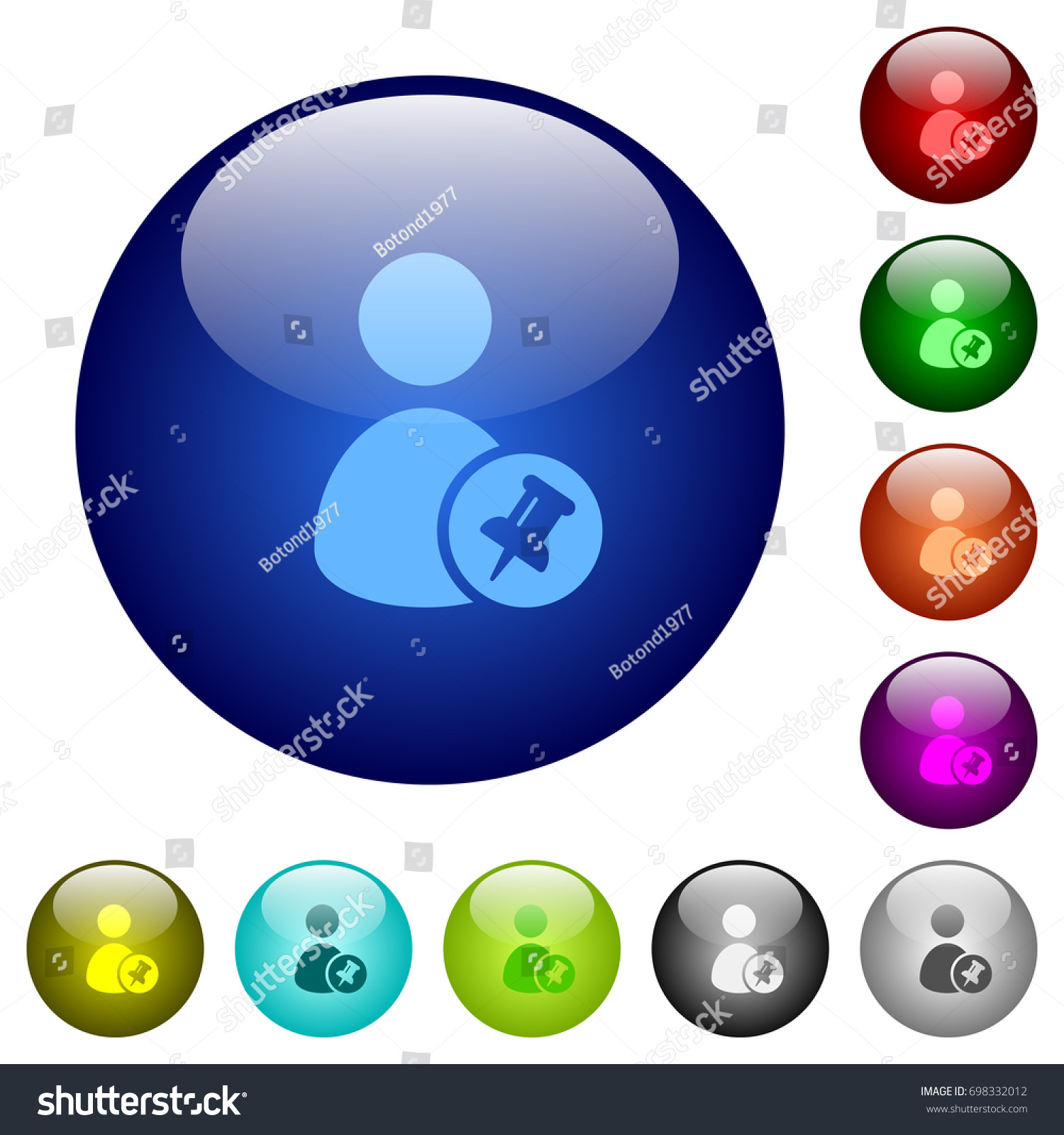 Pin user account icons on round color glass buttons #698332012