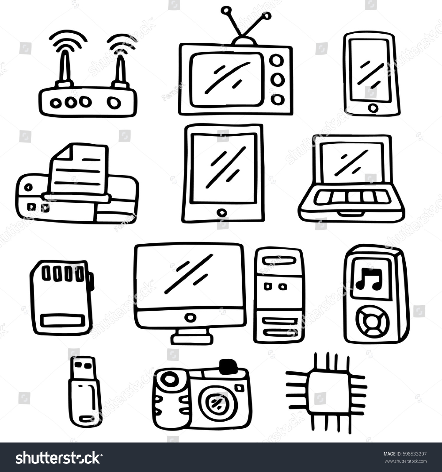 Hand drawn doodle set of Technology - Royalty Free Stock Vector ...