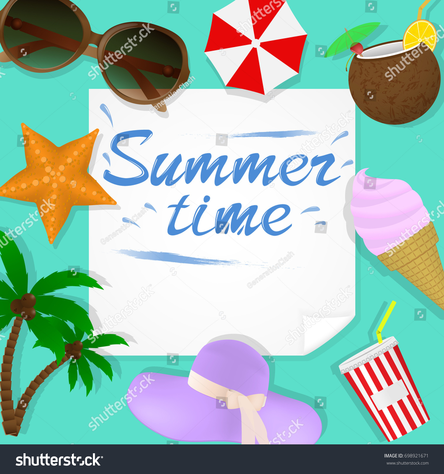 Summer travel template with beach accessories - Royalty Free Stock ...