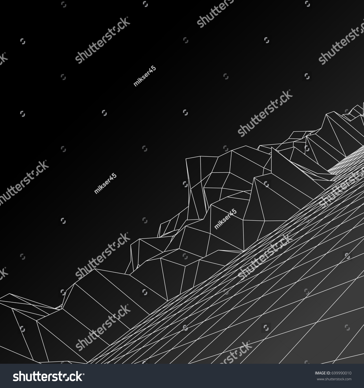 Digital landscape. Abstract vector wireframe background. 3d technology illustration for presentations and polygraphy products #699990010