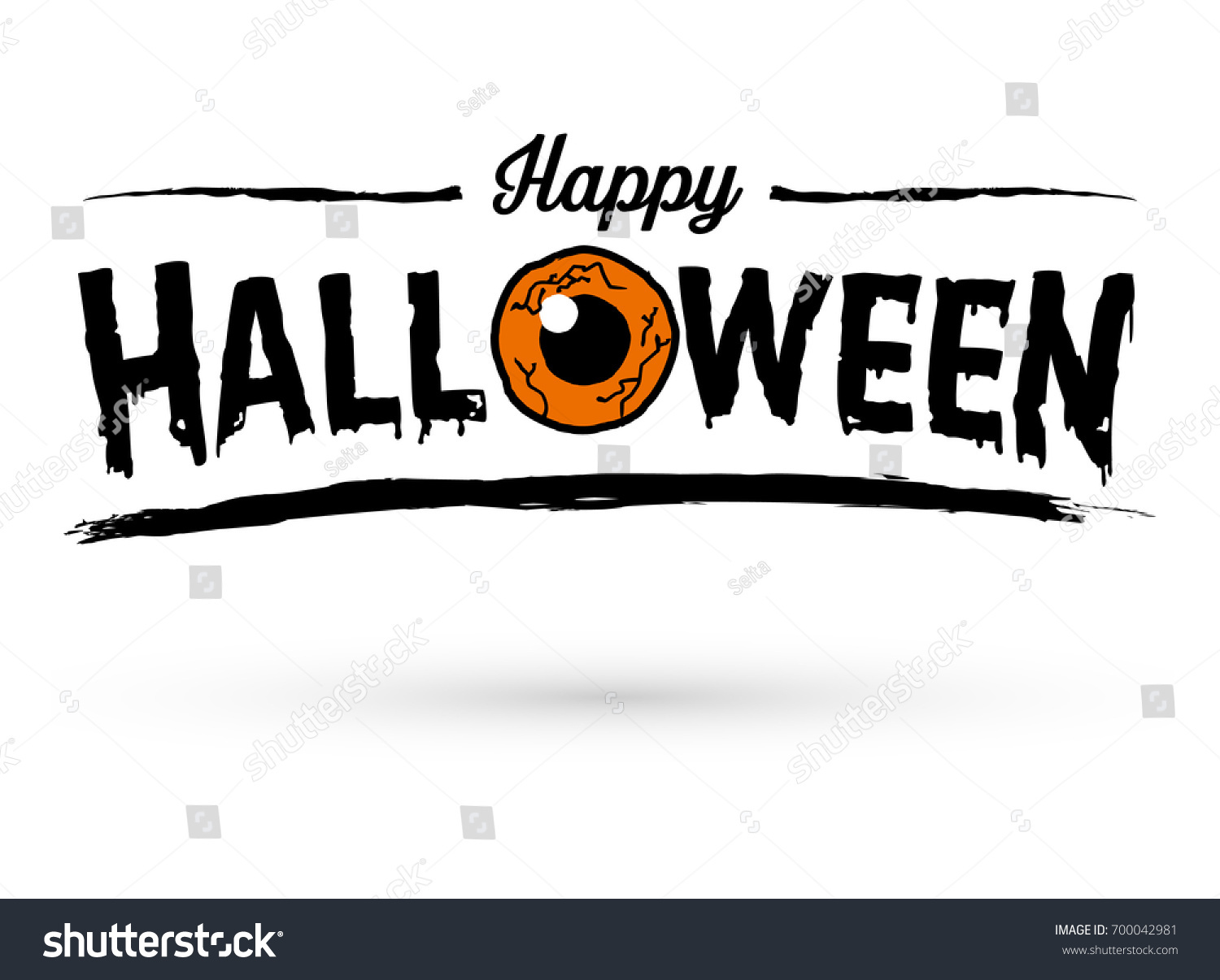 Happy Halloween Text Banner with Orange Eye, Vector #700042981