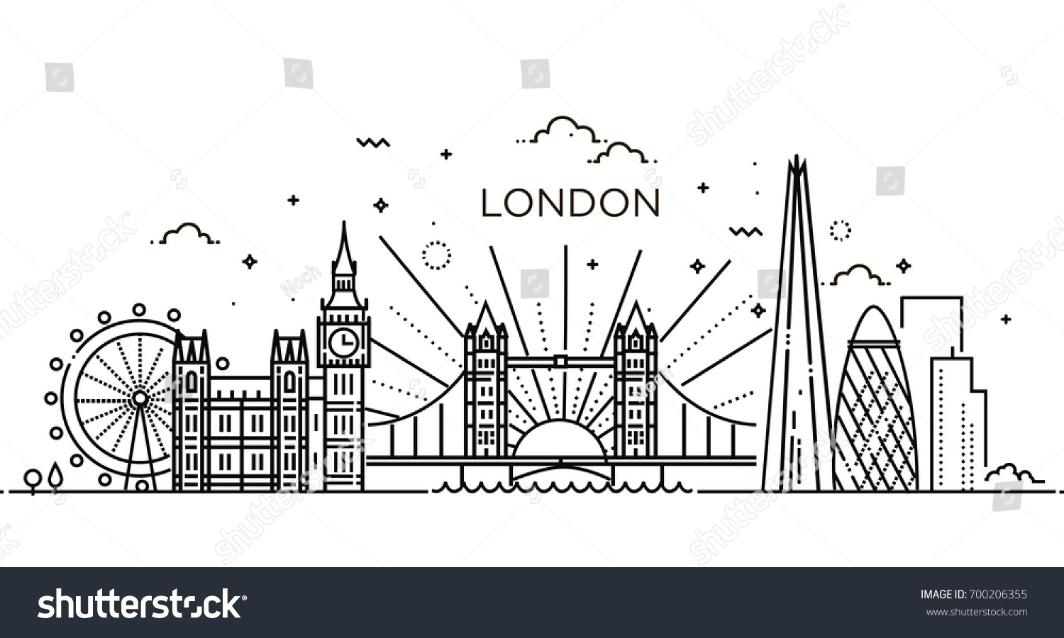 Minimal London city Linear Skyline. Line art #700206355