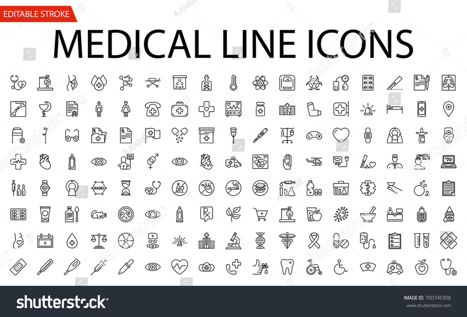 Medical Vector Icons Set. Line Icons, Sign and Symbols in Flat Linear Design Medicine and Health Care with Elements for Mobile Concepts and Web Apps. Collection Modern Infographic Logo and Pictogram. #700745908