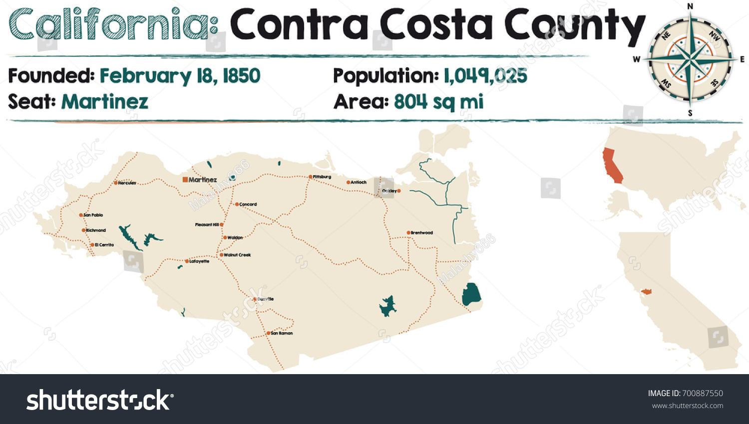 Large and detailed map of California - Contra Costa county #700887550