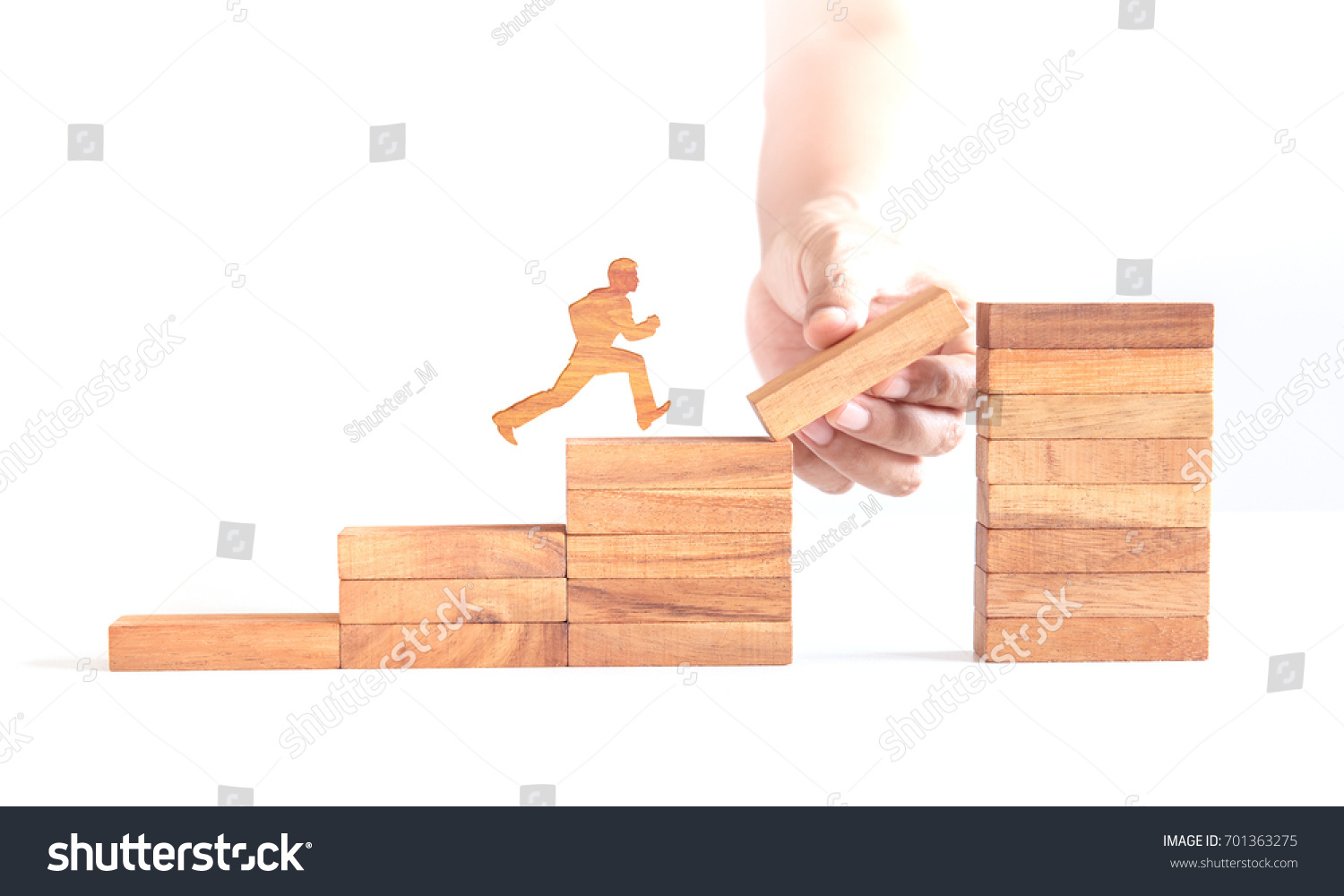 wooden man run across cliff, business challenge #701363275