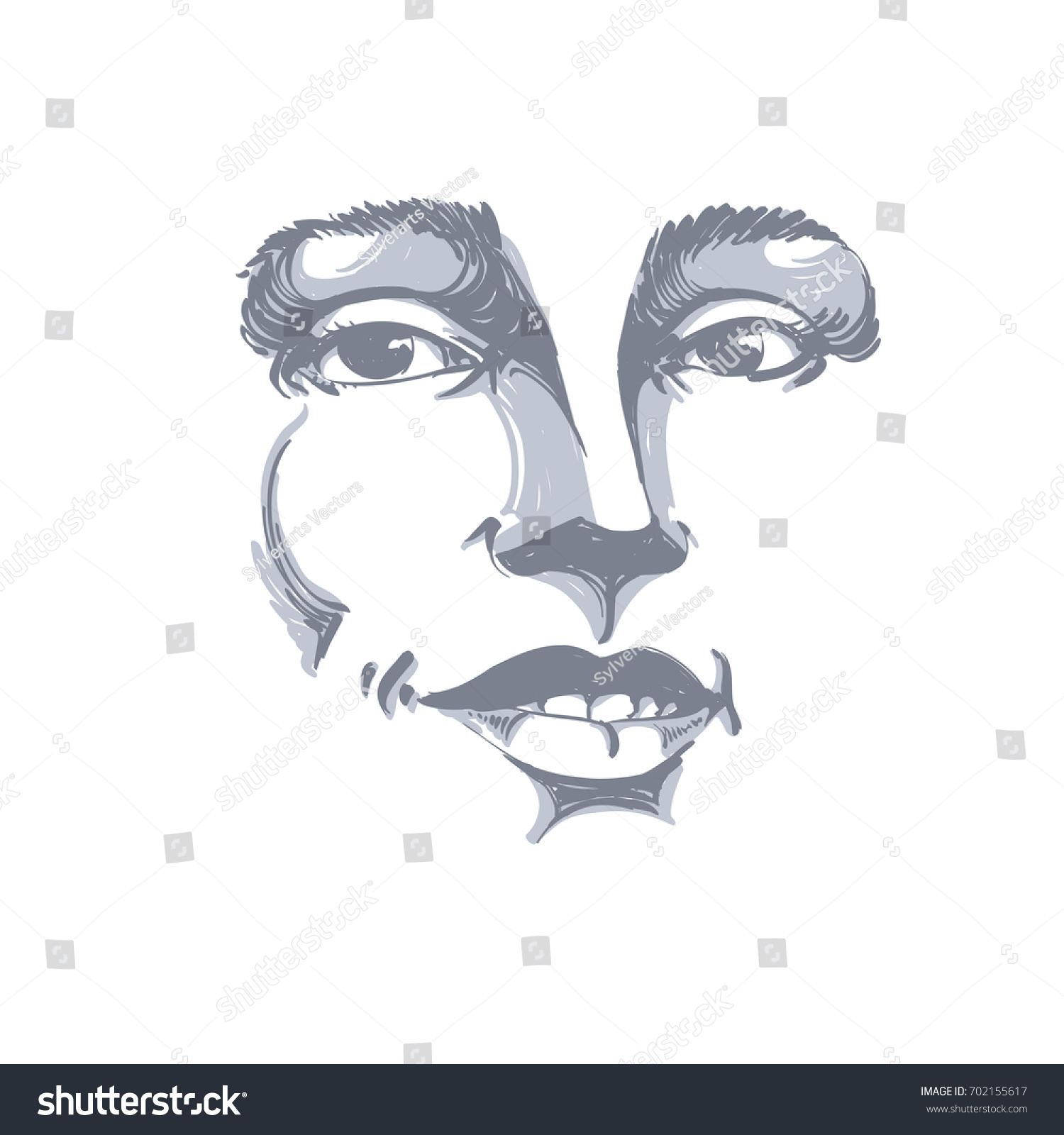 Hand Drawn Portrait Of White Skin Flirting Woman Royalty Free Stock