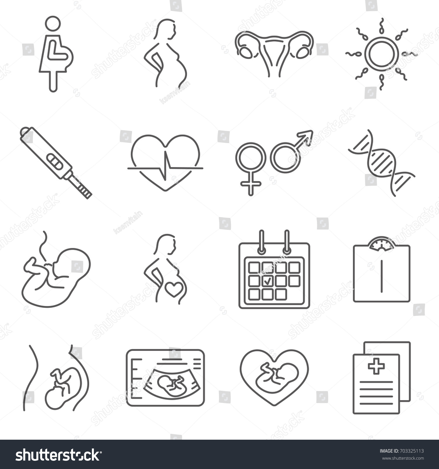 Simple Set of pregnancy Related Vector Line Icons. Contains such Icons as motherhood, child, embryo, pregnancy test, childbirth and more.  #703325113