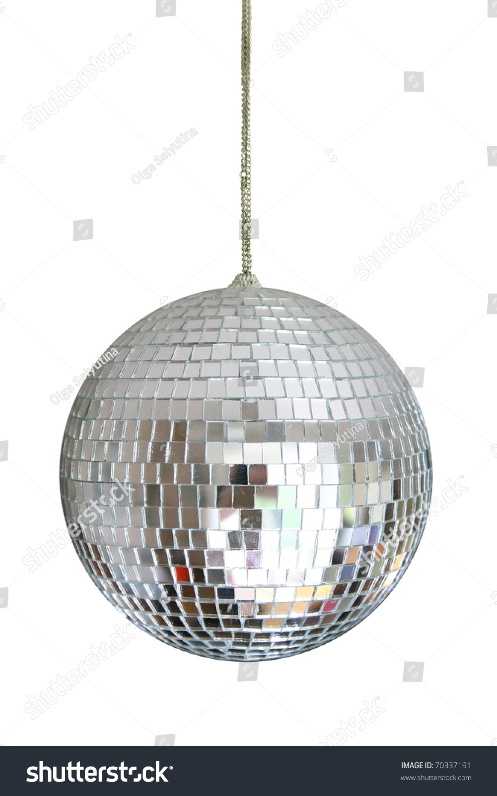 disco ball hanging on chainlet isolated on white #70337191