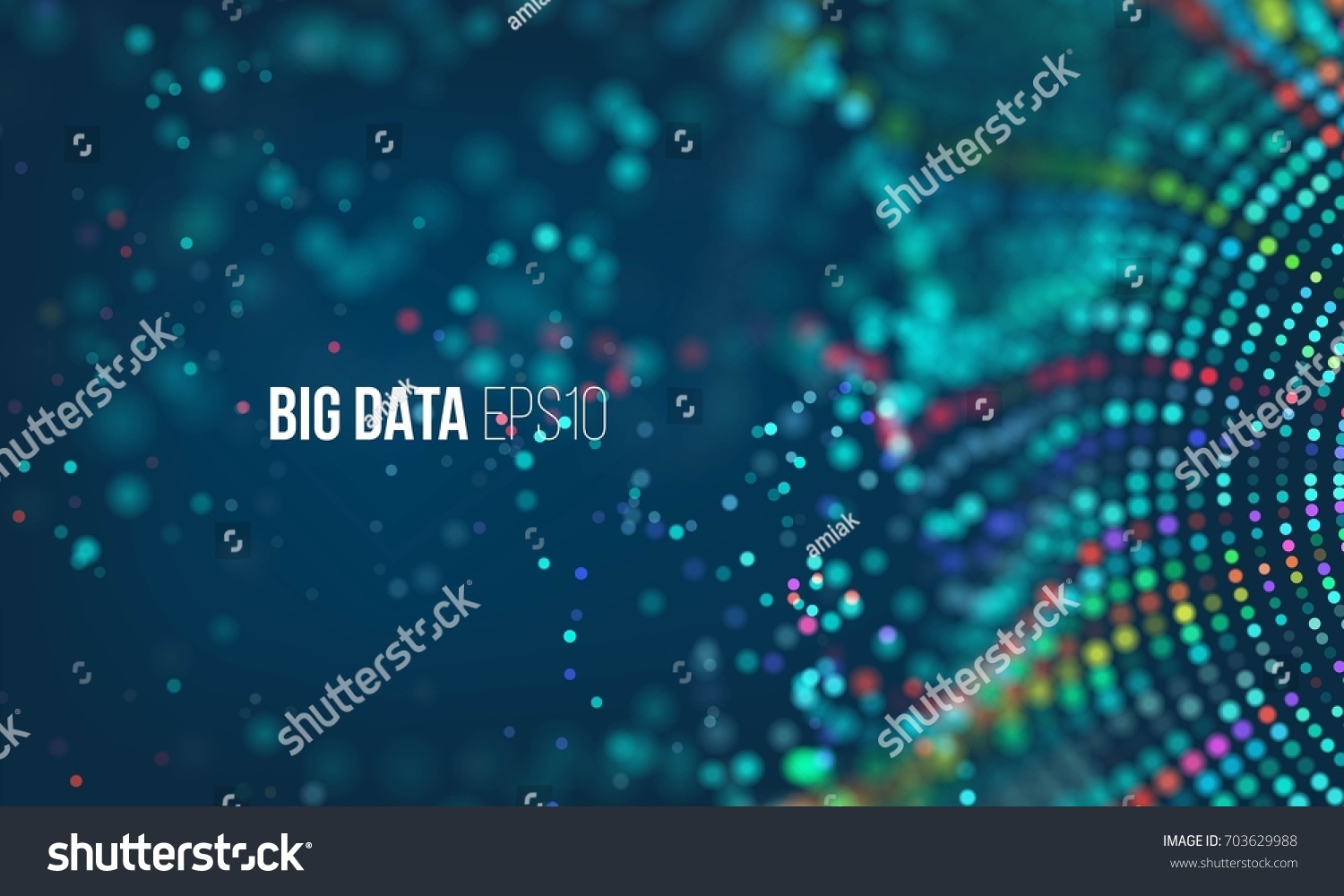Data sorting flow process. Big data stream futuristic infographic. Colorful particle wave with bokeh #703629988