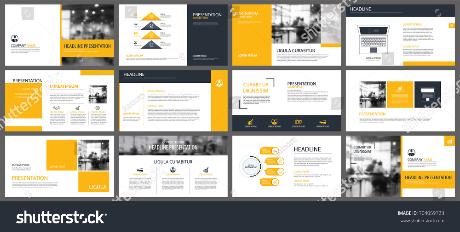 Yellow presentation templates and infographics elements background. Use for business annual report, flyer, corporate marketing, leaflet, advertising, brochure, modern style. #704059723