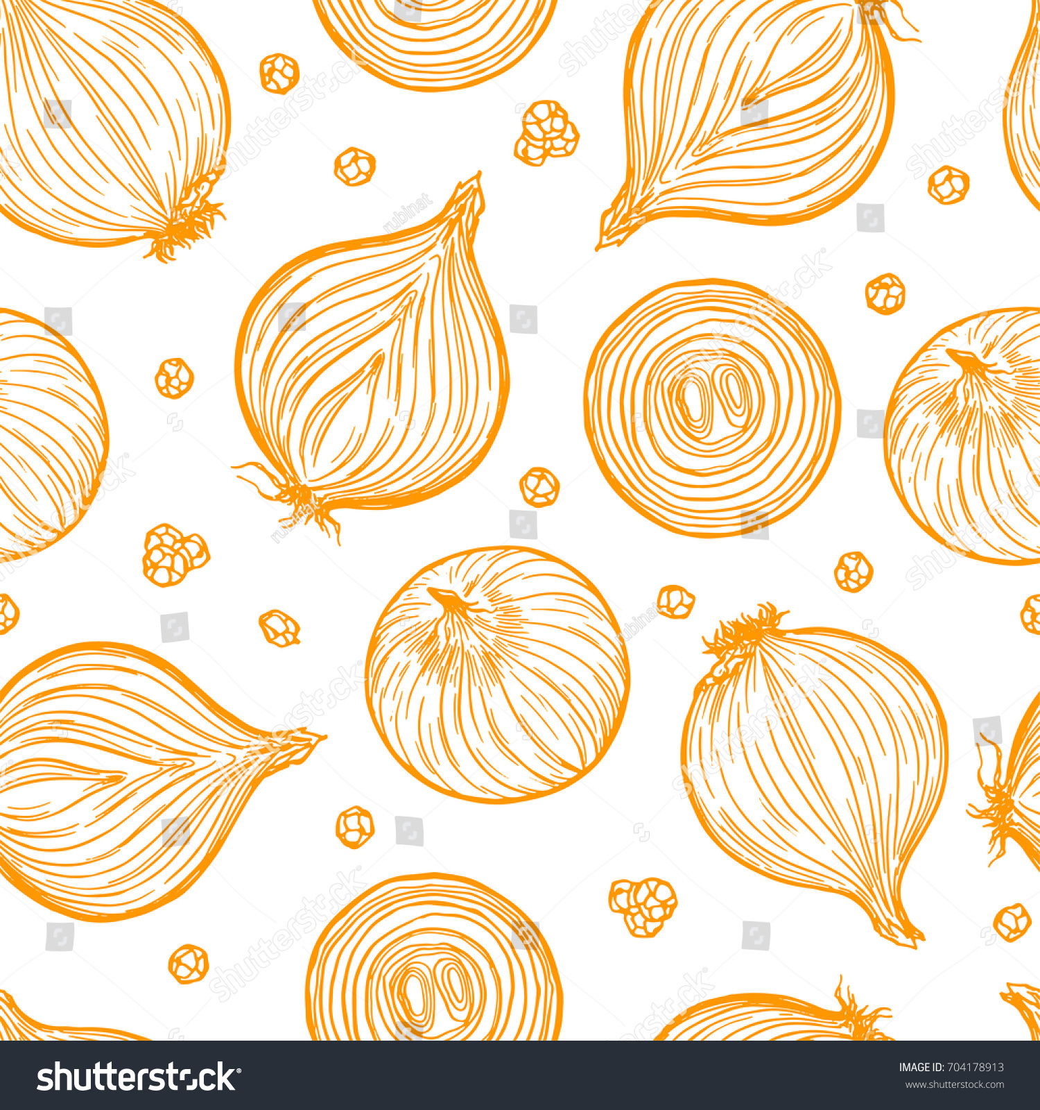 Pretty sketched seamless pattern made of hand drawn onion. #704178913