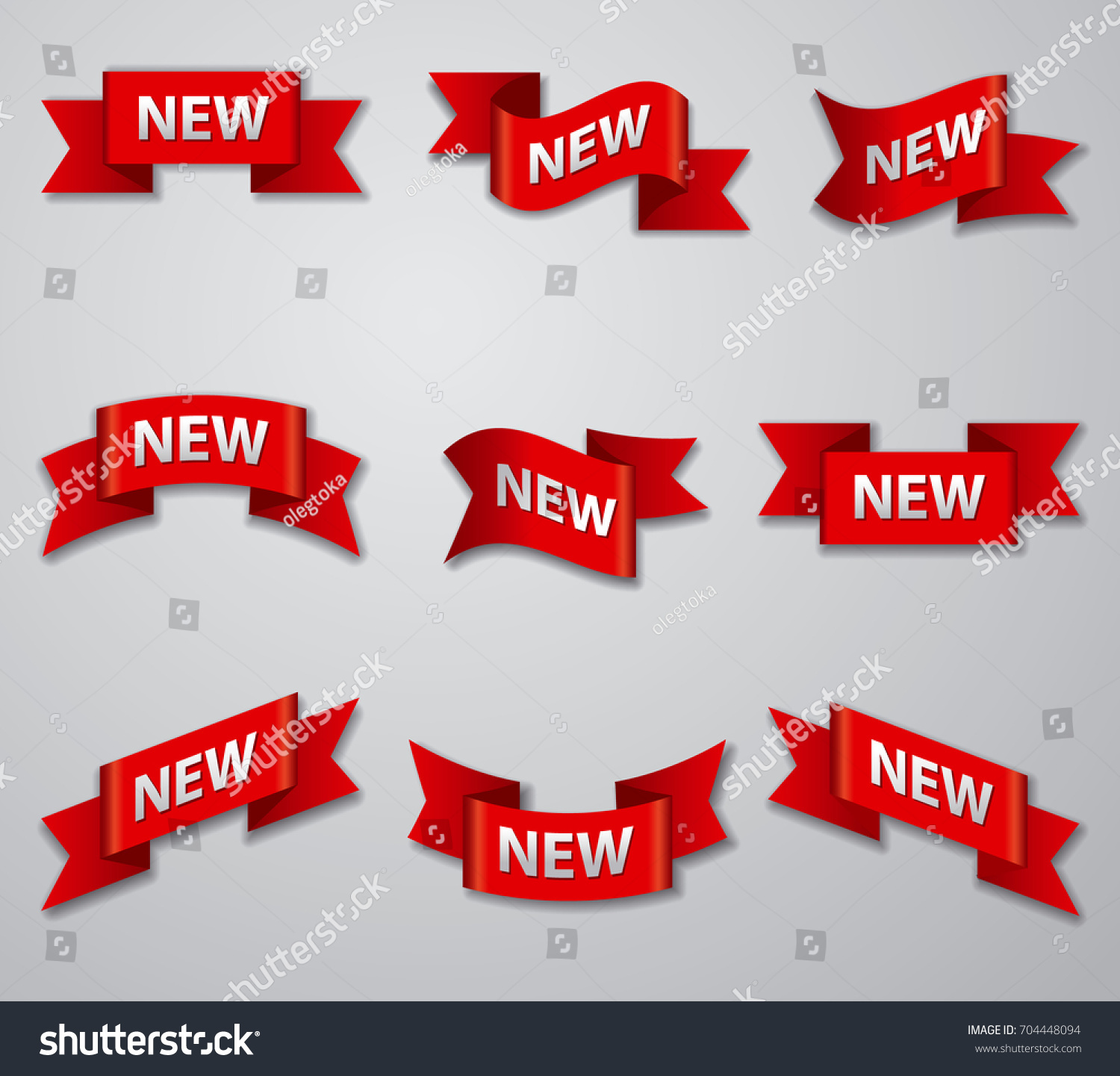 illustration of set of advertising glossy banners and tags for new product #704448094