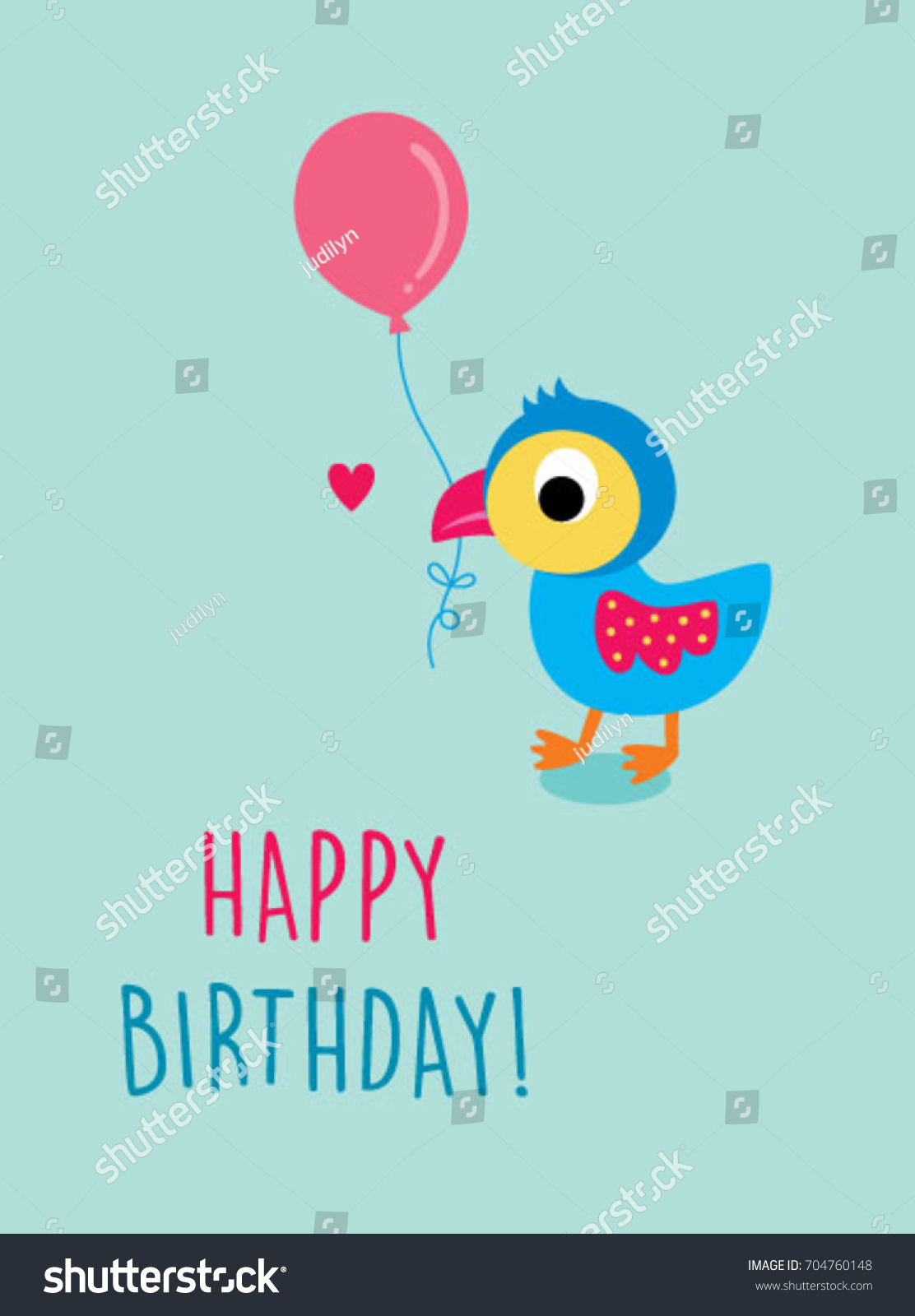 cute bird happy birthday greeting card vector - Royalty Free Stock ...