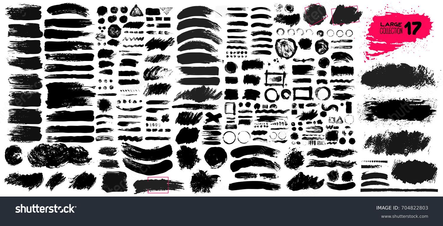 Big collection of black paint, ink brush strokes, brushes, lines, grungy. Dirty artistic design elements, boxes, frames. Vector illustration. Isolated on white background. Freehand drawing. #704822803